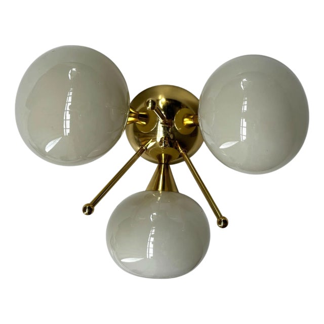 Trifoglio Polished Brass Cream Pebble Flush Mount by Fabio LTD For Sale