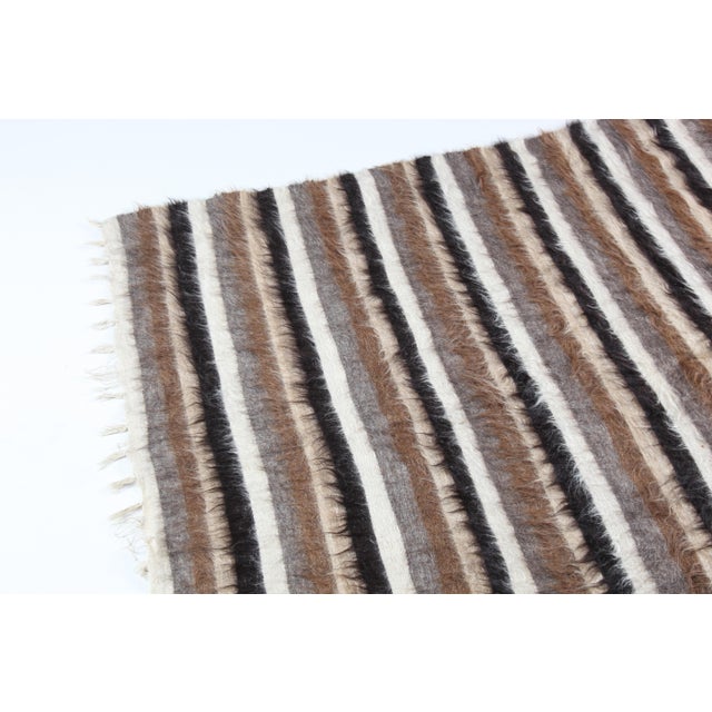 Mid 20th Century Handwoven Tribal Modern Stripe Kilim – Wool Flatweave Art Rug -4' X5' 7'' For Sale - Image 11 of 12