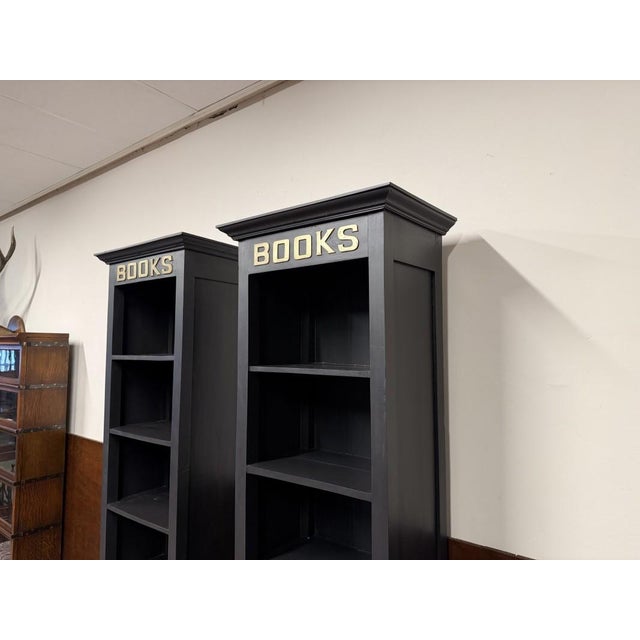English Black Teak Bookcases, Set of 2 For Sale - Image 9 of 16