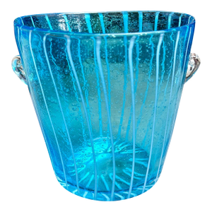 Vintage Blue Murano Glass Ice Bucket With Hand Blown Handles