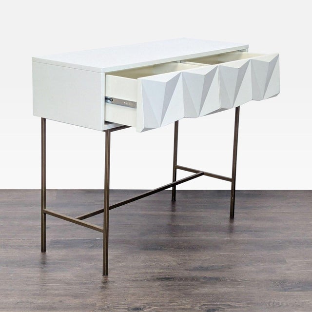 Modern West Elm Sculpted Geo Console Table With Antique Brass Legs For Sale - Image 3 of 9