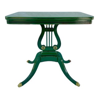 Vintage Green Lacquered Harp Lyre Side Table For Sale