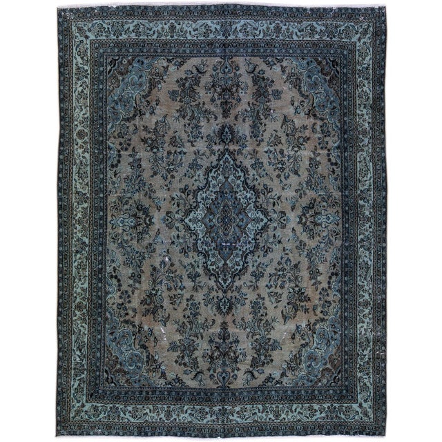 Textile 1960s Vintage Persian Blue Handmade Floral Wool Rug For Sale - Image 7 of 7