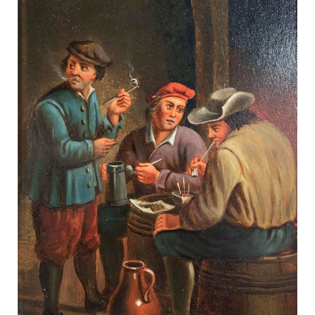 Metal Pair of 19th Century Flemish Tavern Scene Oil Paintings on Copper For Sale - Image 7 of 12