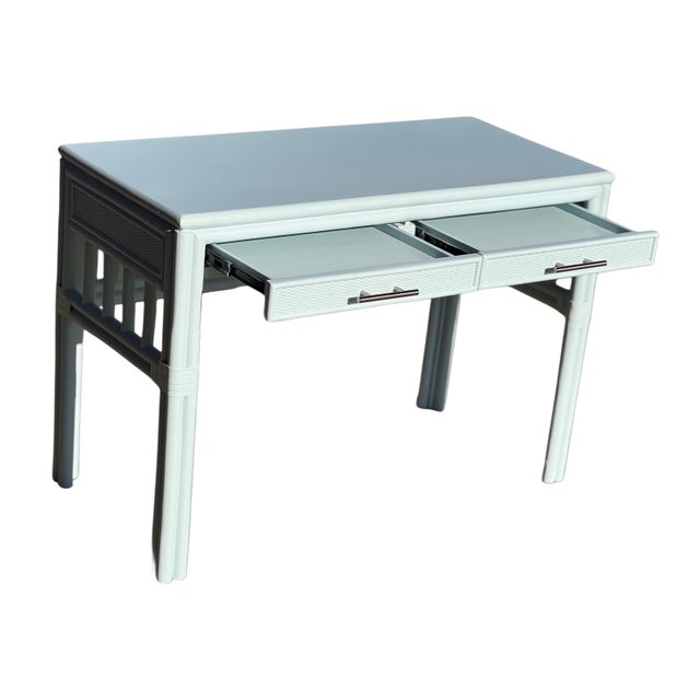 David Francis Windy Blue Coastal Bamboo Console Table/Desk For Sale - Image 4 of 11