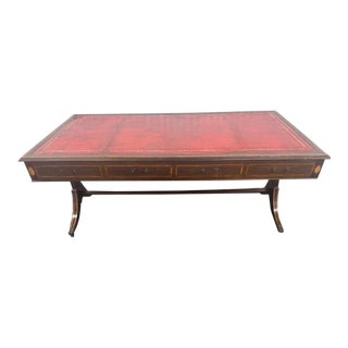 1910s Red Leathertop Antique Desk With Satinwood Inlays For Sale