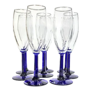Cobalt Pillar Stemmed Champagne Flutes- Set of Eight