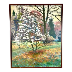 Vintage Original Oil Painting “Willow Wood Arboretum Spring Landscape” Signed James L. Johnson