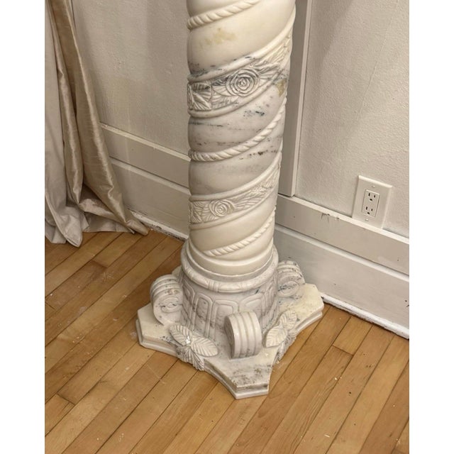 Stone Carrara Marble Bust and Pedestal 6’ c.1900’s For Sale - Image 7 of 8