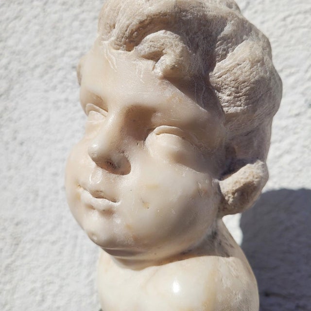 17th Century White Marble Putto Head on a Column For Sale - Image 9 of 18