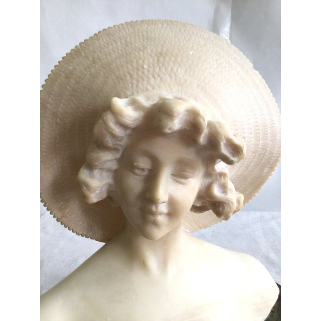 1940s Alabaster Bust Of A Young Woman On A Marble Base For Sale - Image 9 of 12