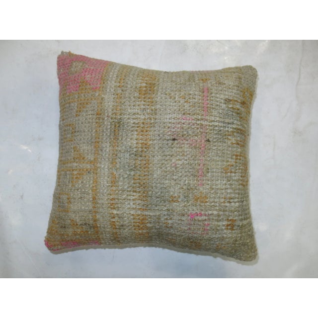 Pop Art Vintage Oushak Rug Pillow With Pops of Pink For Sale - Image 3 of 3