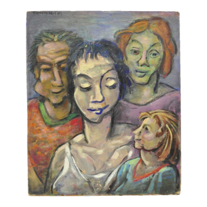 Vintage Samuel Heller "Family Portrait W/ Child B" Oil on Board Painting Signed