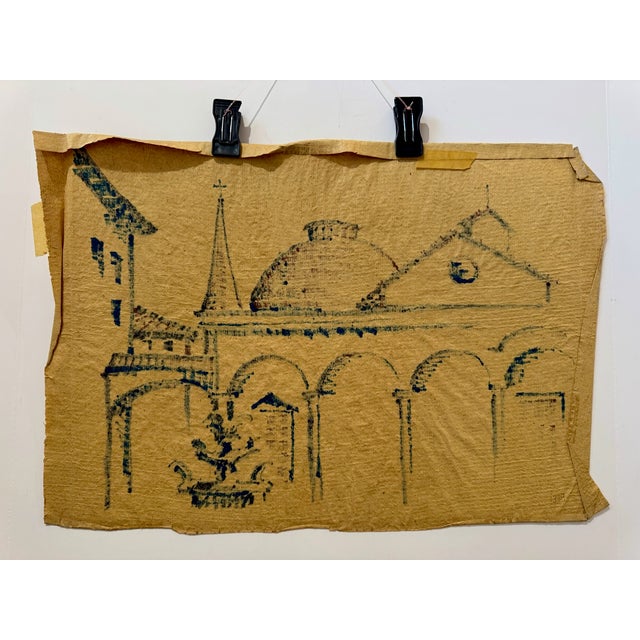 Henry Emil Salloch Original Watercolor on Paper Mediterranean Plaza and Church Tower, 1970. For Sale In Atlanta - Image 6 of 7
