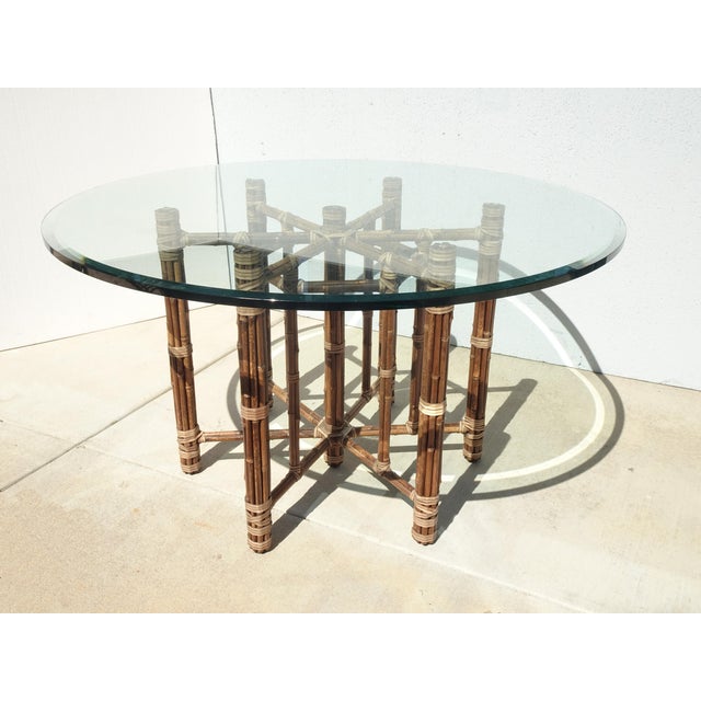 McGuire Vintage McGuire Organic Modern Bamboo Rattan Round Dining Table W Leather Straps For Sale - Image 4 of 16