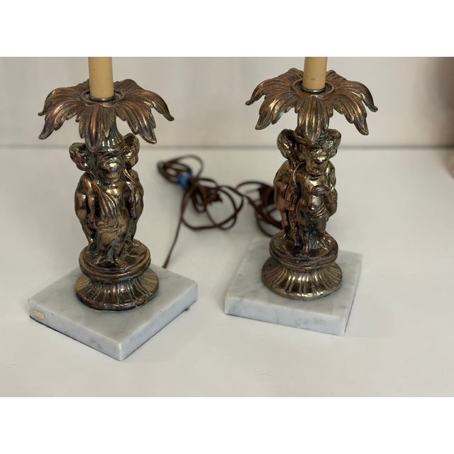 1960s Vintage Rare Cherub Lamps With Marble Base Attached - a Pair For Sale - Image 5 of 6