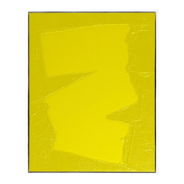 Yellow Free Form I by The Holly Collective, Textured Art Print in White Frame, Small For Sale