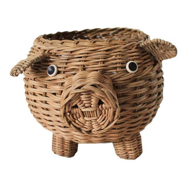 Vintage Wicker Pig Planter Basket For Sale