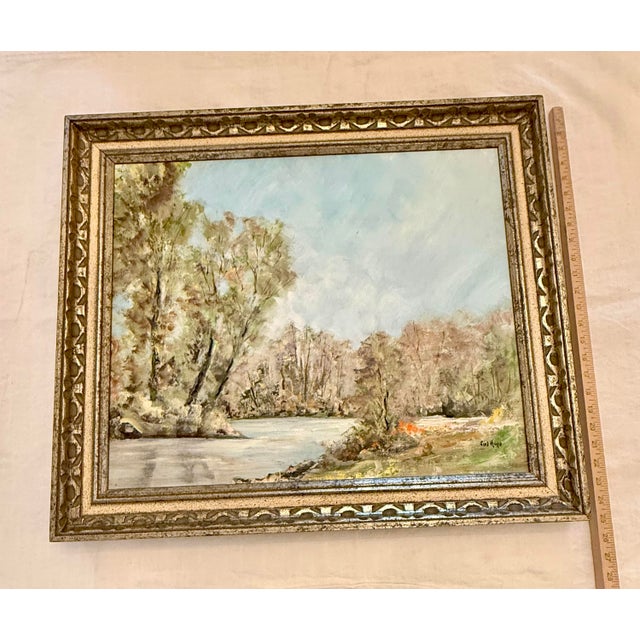 Mid 20th Century Framed Oil on Canvas Serene Impressionist Landscape American Artist Frank Hugo For Sale - Image 10 of 12