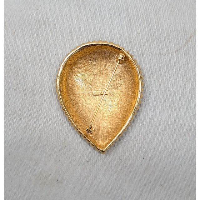 Metal Vintage C1985 Signed Monet Goldtone "Hammered" Tear Drop Shaped Brooch For Sale - Image 7 of 10