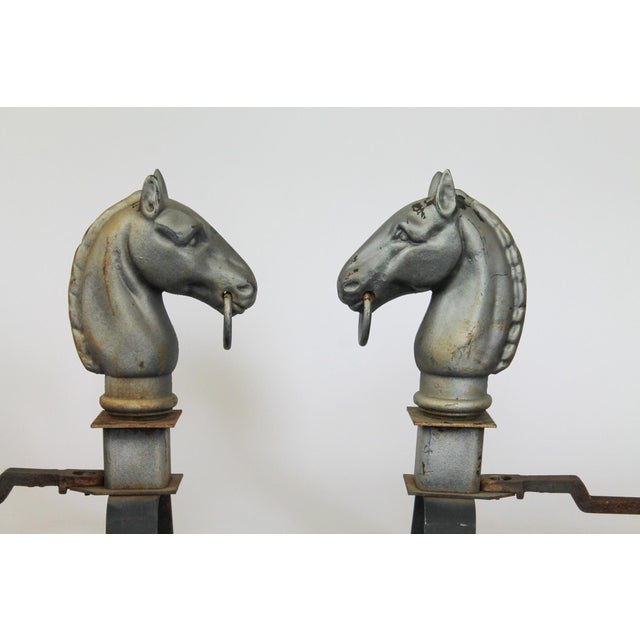 Pair of Vintage Cast Iron Horse Head Andirons For Sale In Milwaukee - Image 6 of 13