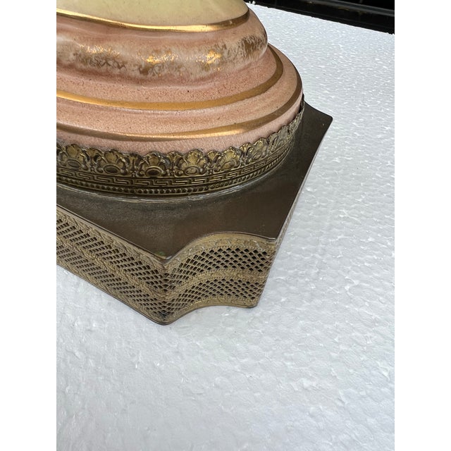 1970s 1970s Creamed Colored Ceramic Lamp With Rose Details For Sale - Image 5 of 7