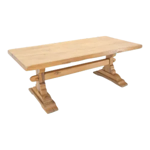 Large Antique Solid Oak Slab Top Trestle Farm Dining Conference Table