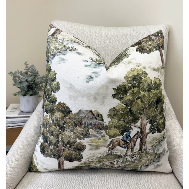 Contemporary English Countryside 20x20 Throw Pillow With Feather Down Insert For Sale - Image 3 of 3