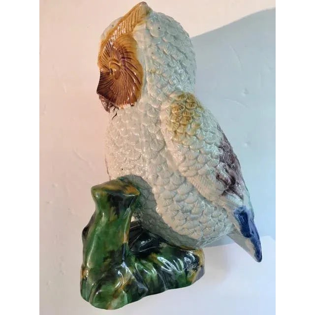 English Mid 20th Century Owl Figurine in Style of Majolica For Sale - Image 3 of 9