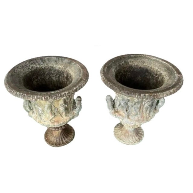 19th Century 19th Century French Cast Iron Medici Borghese Garden Urns Pair For Sale - Image 5 of 18