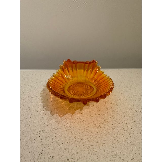 1970s Vintage 1970s Amber Glass Peacock Decorative Bowl For Sale - Image 5 of 7