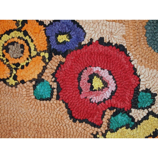 Vintage American hooked rug in bright orange colour. Very beautiful piece of American art in original good condition....