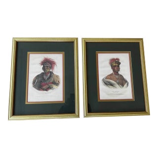 Pair of Authentic 1842 McKenney & Hall Hand-Colored Folio Lithographs – Framed For Sale