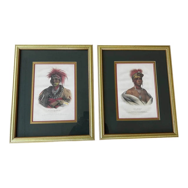Pair of Authentic 1842 McKenney & Hall Hand-Colored Folio Lithographs – Framed For Sale