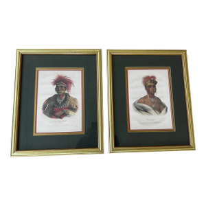 Pair of Authentic 1842 McKenney & Hall Hand-Colored Folio Lithographs – Framed