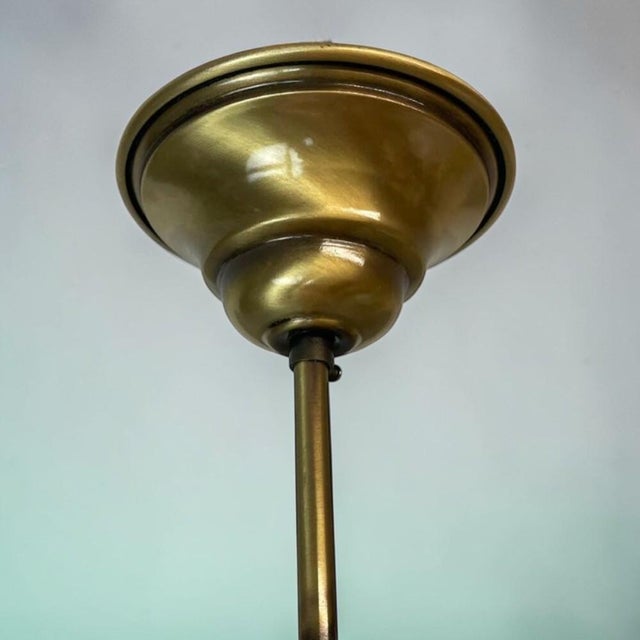 Portuguese Regency Style Frosted Glass Pendant with Ornate Brass Crown, 1980s For Sale - Image 14 of 17