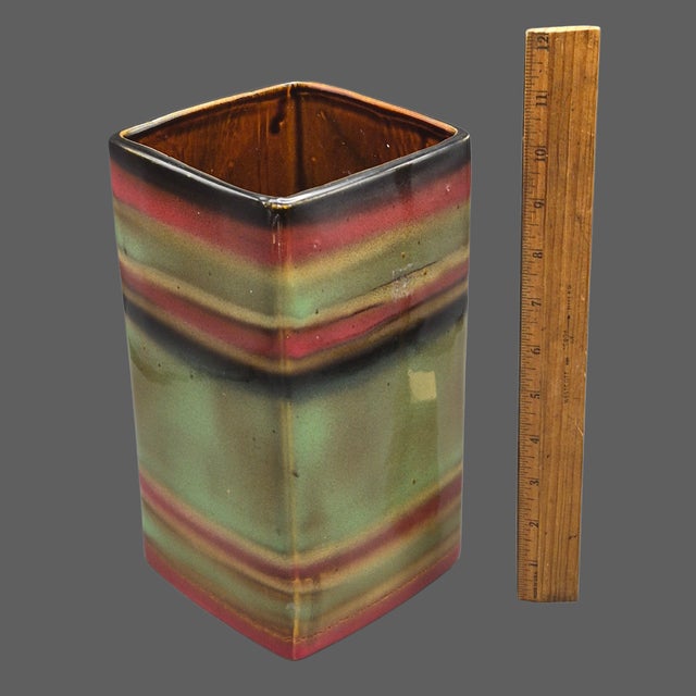 Contemporary Colorful Striped Studio Ceramic Modern Square Vase For Sale - Image 3 of 9