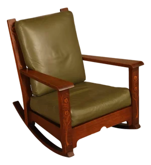 Early Rare Antique Stickley Brothers Arts And Crafts Inlaid Peacock Rocking Chair