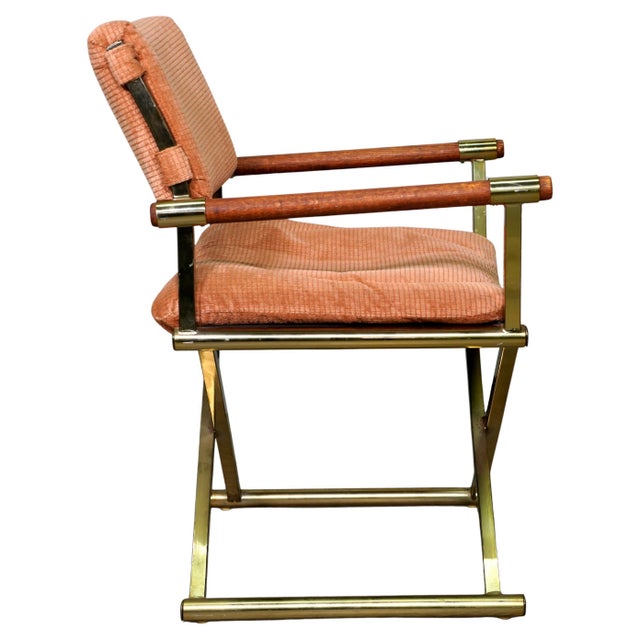 Mid-Century Modern Pair of Milo Baughman Brass and Oak Directors Chairs For Sale - Image 3 of 12