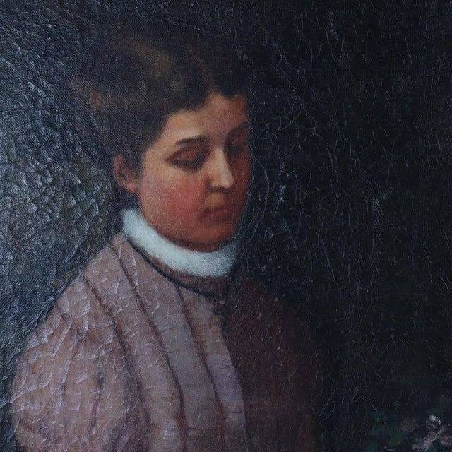 Victorian Oil on Canvas Portrait of a Maiden by Grant in Newcomb Macklin Attr Frame C1890 For Sale - Image 3 of 14