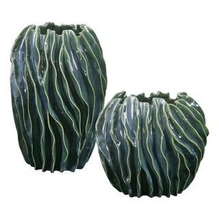 Veridian Ridge Indoor-Outdoor Vases Set/2 For Sale