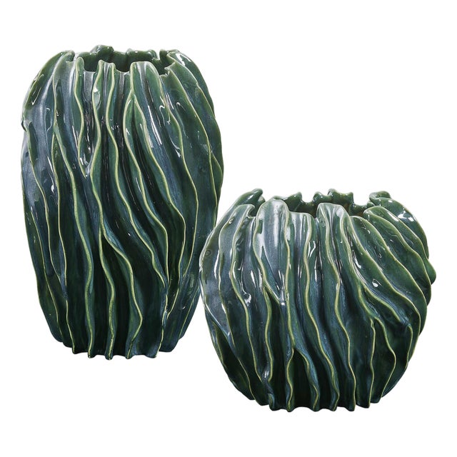 Veridian Ridge Indoor-Outdoor Vases Set/2 For Sale