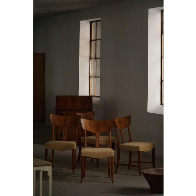 Early 20th Century Art Nouveau Danish Dining Chairs in Burl & Velvet, 1920s, Set of 4 For Sale - Image 4 of 18