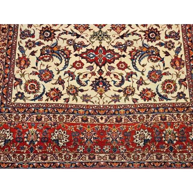 Vintage Persian Isfahan Rug, Hand-Knotted Wool, Floral Pattern, Ivory & Red, 7x11 For Sale - Image 15 of 18
