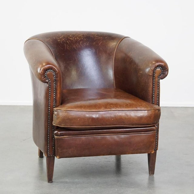 English Style Sheep Leather Club Armchair For Sale - Image 9 of 9