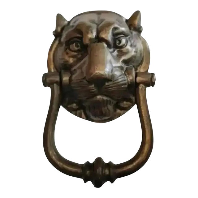 Large Vintage Bronze Leopard Head Door Knocker, Circa 1940 For Sale