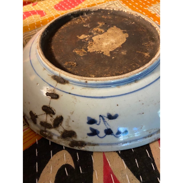 Blue Antique Chinese Blue & White Dragon Porcelain Plate, With Staples For Sale - Image 8 of 13