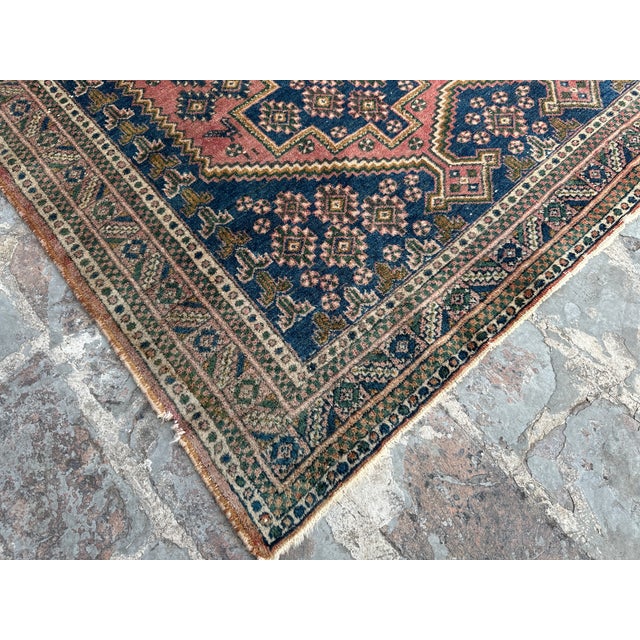 this is vintage afshar design hand knotted tribal wool rug with its geometric pattern rug It is made by hand and is made...