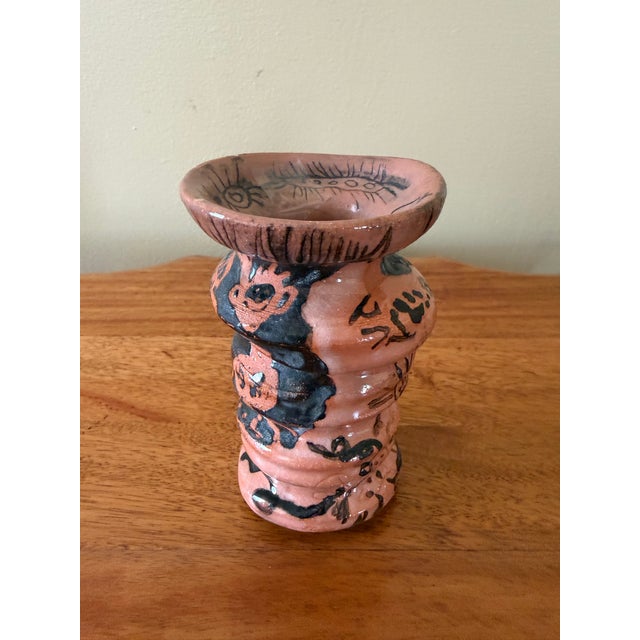 Quirky brutalist abstract earthenware pottery vase, handmade and signed "H.R." Most items found at Pub & Oasis are vintage...
