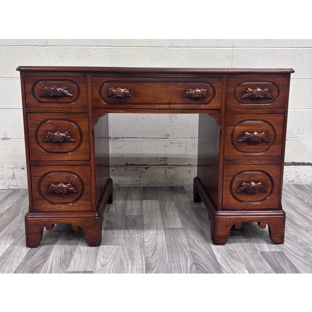 Victorian VTG Davis Cabinet Co Lillian Russell Style Black Walnut Executive Writing Desk For Sale - Image 3 of 13